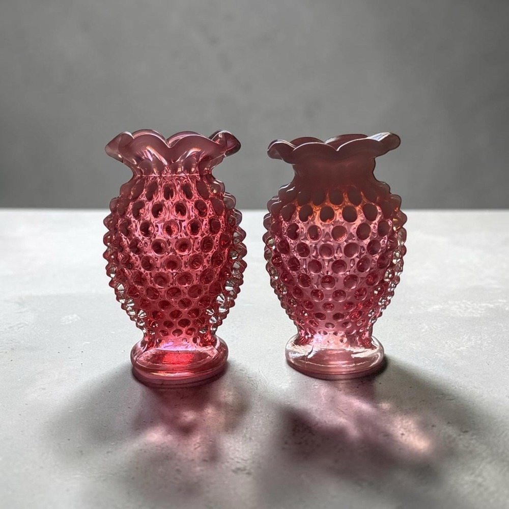 Vintage Fenton Cranberry Hobnail Bud Vases- Set of Two #101